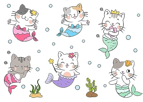 Buer Homie Cat Wall Stickers for Children, Funny Cat Wallpaper Stickers, Glass Animals Vinyl, Animal Wall Stickers for Kids Bedrooms Bathroom, Ocean Themed Party Decorations