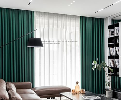 Bishilin Gardinen Blickdicht mit Haken, Verdunkelungsvorhänge Dunkelgrün 2er Set 137x160CM Modern Einfach Wohnzimmer Schlafzimmer Gardinen und Vorhänge Satin