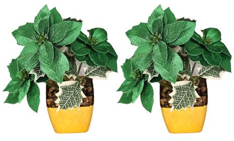 RTYUSWL 2 Stück Weihnachtssterne, Weihnachtsblumen Im Topf, Künstliche Weihnachtssterne, Pflanzen Im Topf, Künstliche Weihnachtsstern-Arrangements für Drinnen und Draußen, (C)