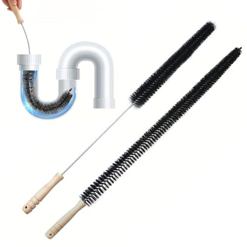 Radiator Cleaner Brush, Pack of 2 Radiator Cleaner Brush Duster with Wooden Handle, Flexible Long Thin Dryer Lint Brush Vent Trap Cleaner for Hard to Reach Cleaning of Home Office