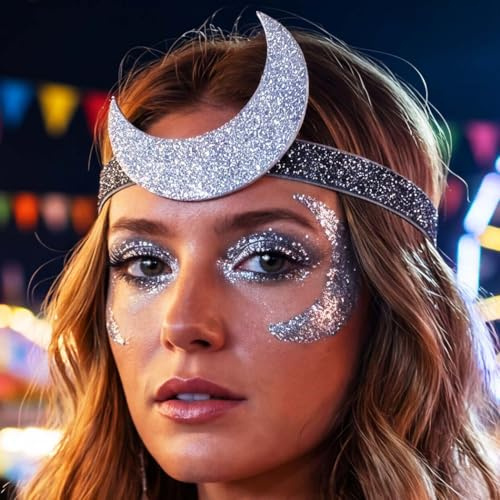 Reaky Boho Stirnbänder Mond Kopfschmuck Silbernes Stirnband Karneval Haarschmuck für Frauen