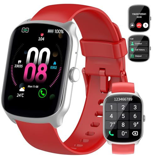 Qecnato Reloj Inteligente Hombre Mujer, Smartwatch 1.95'' Pantalla, 112+ Modos Deportivos, Rojo
