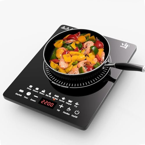 Plaque à induction, 2200W plaque de cuisson induction portable avec fonctionnement silencieux, 8 modes de cuisson tactile avec capteur, brûleur de comptoir multifonction (HA1)