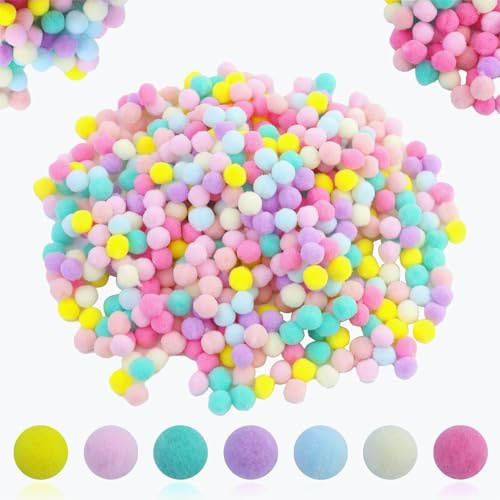 Lot de 500 pompons colorés pour bricolage - 10 mm - Boules en feutre multicolores - Petits pompons - Mini pompons multicolores - Pompons pour enfants et adultes - Décoration, couture, bricolage