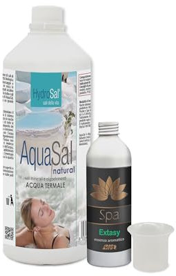 HydroSal Set AquaSal Natural 1 l + Duft Extasy Spa 250 ml + Dosierbecher, geruchsarme Mischung aus Mineralsalzen, für Spa Whirlpool und Pool und aromatischer Duft Balsamica