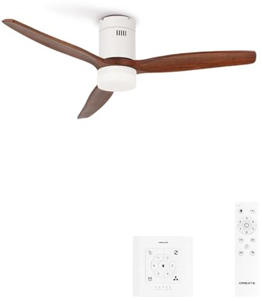 CREATE / WINDCALM NATURAL WOOD M/Deckenventilator mit Beleuchtung Weiß Dunkelholzflügel mit Wandschalter und Fernbedienung / 40W, Timer, Ø132 cm, 6 Geschwindigkeiten, Sommer-Winterbetrieb