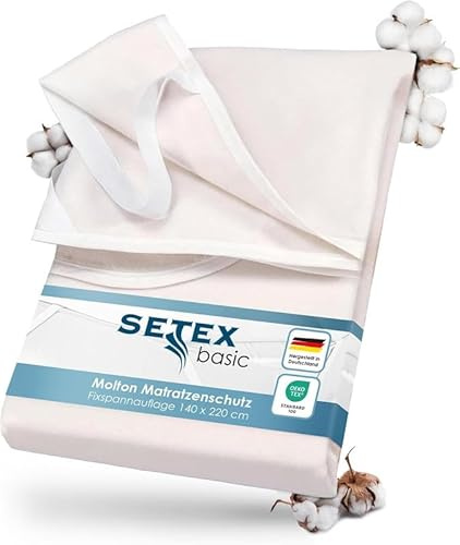 SETEX – Molton Matratzenschoner 140 x 220 cm naturfarben – Matratzenauflage für Bettmatratzen 15-22cm Höhe – Matratzenschutz Fixspannauflage mit Eckgummis – Standard 100 by Oeko-TEX