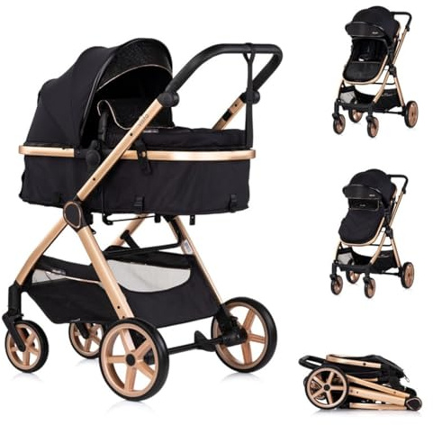 Chipolino Kombikinderwagen 2 in 1 Vista Wickeltasche, Fußabdeckung, Korb, Gurt schwarz