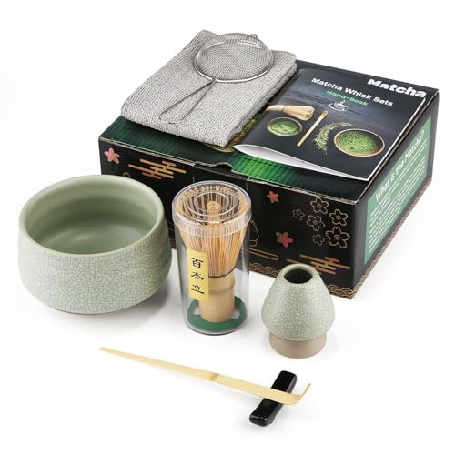 Juego de té macha de 7 piezas, con cuchara de matcha, soporte para batidor, batidor de bambú matcha, pala, colador, accesorios de matcha, ceremonia de té tradicional japonesa, el mejor regalo para los