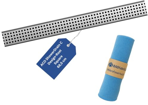 BADfabrik24 ACO ShowerDrain C Design-Rost Square 68,5 cm – Edelstahlrost für Duschrinne, passgenau & pflegeleicht – Art.-Nr. 9010.88.68, inkl. Mikrofasertuch