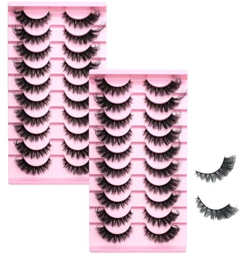 SSKHE 20 Paires de Faux Cils, Naturels et Épais, Réutilisables, Sans Résidu, Faciles à Appliquer - Parfaits pour les Soirées et Mariages, Effet Volumineux