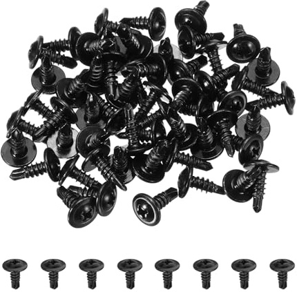 sourcing map 60Pcs ST4.2 x 13mm Pan Head Self Tapping Screws, Galvanized Carbon Steel Self Drilling Screws for Metal Sheet Metal Screw, Black