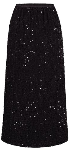 Kyzoeyou Sequin Velvet Skirt Women's Elastic High Waist Skirts Bodycon Sparkle Split Hem Midi Dress for Party Club Night Out(Black Large)
