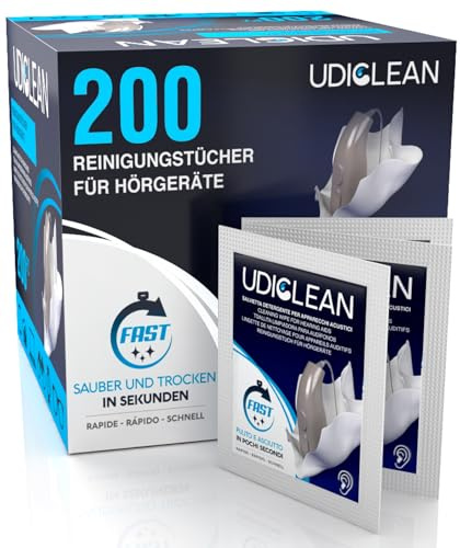 200 Lingettes Jetables Udiclean et Nettoyants pour Appareils Auditifs Implants Cochléaires Humidifiés de Poche et Formule à Séchage Rapide Élimine la Graisse la Sueur et la Saleté