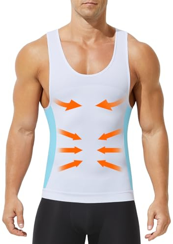 Arjen Kroos Shapewear herr kompressionströja herr body shaper magkontroll undertröja linne ärmlös, A1-vit, M