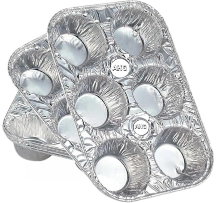 AHG 10 Pack Disposable Muffin Tins – 6-Cup Heavy-Duty Aluminum Foil Baking Pans for Muffins, Cupcakes, Mini Pies & Quiches – Oven Safe, Leak-Resistant & Recyclable Bakeware for Home,