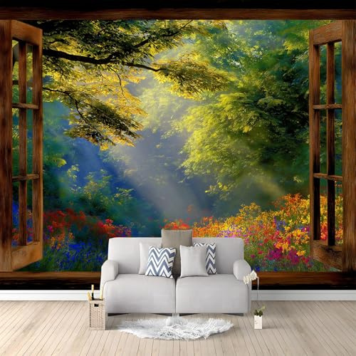 Carta da Parati 3D Fiori Selvatici Paesaggi Boschivi 300x210 cm Murale Poster Grande, Carta Parati Fotomurale Stampata 3D per Soggiorno, Camera Letto, Sala Pranzo