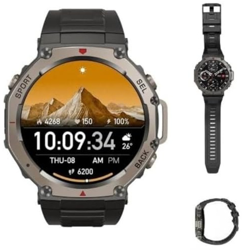 ZWOIVHE Mivrass Montre Connectée Sport GPS - Smartwatch avec Appel Bluetooth, Surveillance de la Fréquence Cardiaque et Pression Artérielle, 100+ Modes Sport, Étanche IP68, pour Homme et Femme (Noir)