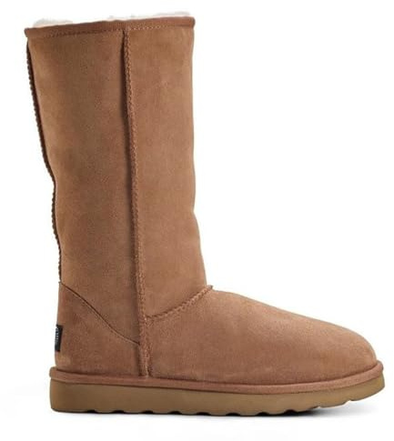 Tall Sheepskin Boots for Women – UK Sourced Wool Lined Winter Boots with Soft Suede Upper, Non Slip EVA Sole & Reinforced Heel – Pull On Slip On Design for Everyday Wear - Chestnut/UK 3