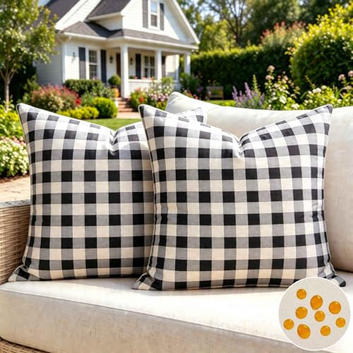 Schwarz Weiß Sofakissen Outdoor Wasserdichte Kissenbezug 50X50 Dekorativ Kissenhülle Kariert Kopfkissenbezug Büffelkaro Geometrische Kissenhülle Quadrat Kissenbezug für Sofa Schlafzimmer Couch Outdoor