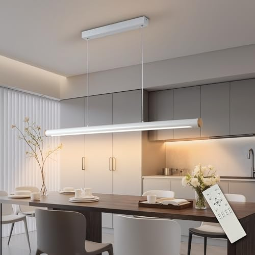FANLG LED Pendelleuchte Esstisch 100cm/38W, Hängelampe Dimmbar 3000K-6000K | Lineare Pendelleuchte weiß Hängelampe Esstisch Lampe hängend 150cm Höhenverstellbar Hängeleuchte für Esszimmer Küche