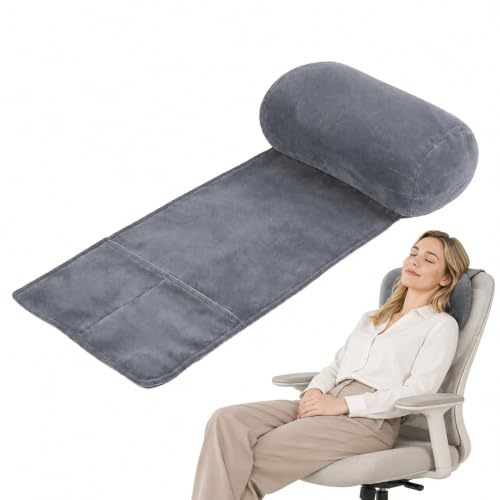 Kopfkissen für Liegestuhl, Nackenkissen, Nackenrolle, Nackenrolle Kissen | Ergonomisches, Memory Foam, Lendenwirbelstütze, Versteckte Staufächer, für Reisen, Zuhaus, Büro, 38 cm