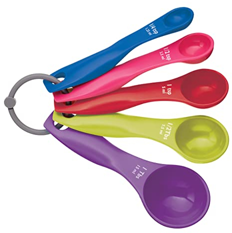 Colourworks Measuring Spoon Set, 5 Spoons for Measuring Food, Durable, Stain Resistant and Dishwasher Safe Plastic, Bright Colours, Brights
