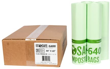 EcoSafe-6400 HB4460-85 Certified Compostable Bag - 44x60” Green Bags for 60 Gallon Bin - Extra Strong Leak, Puncture and Tear Resistant Food Scraps Bin Liners, Pack of 60