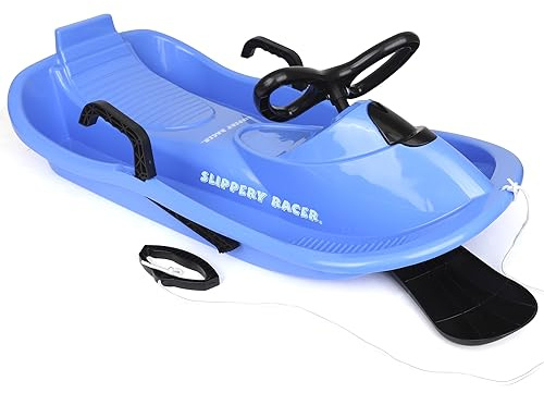 Slippery Racer Downhill Derby Kids Steerable Snow Sled, Blue