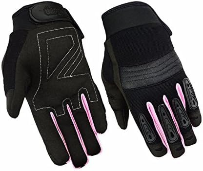 Hugger Women's Touchscreen Full Finger Motorcycle Gloves w/Reinforced Palms for Riding, Cycling, Climbing, Work, Sports (X-Large, Pink/Black)