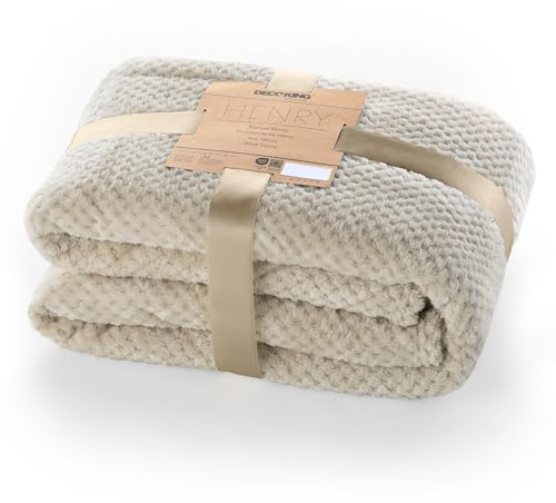DecoKing Kuscheldecke 70x150 cm Cappuccino Decke Microfaser Wohndecke Tagesdecke Fleece weich sanft kuschelig skandinavischer Stil beige Henry