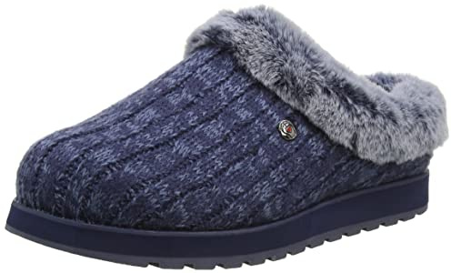 Skechers Women's Keepsakes Ice Angel Slippers, Navy/Blue Cable Knit Sweater/Faux Fur Trim, 6 UK