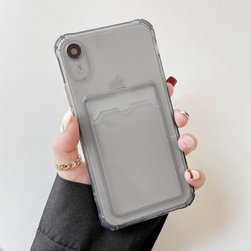 DEFBSC Case for iPhone XR, Transparent Back Card Holder Phone Case, Ultra Slim Soft TPU Shockproof Clear Case with Card Slot for Back of Phone - Black