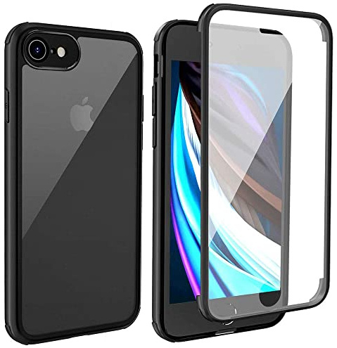 Leedia 360 Grad Hülle Kompatibel mit iPhone SE 2020 Hülle Ganzkörper Eingebauter Glas Displayschutzfolie Stoßfest iPhone SE 2022 Schutzhülle Transparent Handyhülle für iPhone 8/SE3/SE2 4.7 Schwarz