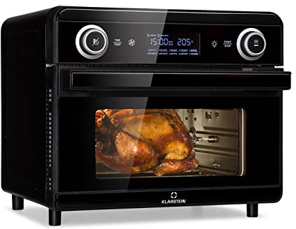 Klarstein AeroVital Jumbo - Friggitrice ad aria calda, 18 L, friggitrice ad aria con touchscreen, 10 programmi, da 30 a 230 °C, acciaio inox, inclusi 6 accessori, nero