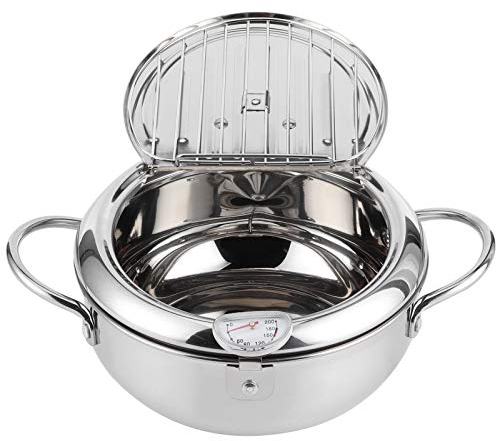Mini Olla para Freír de Acero Inoxidable de Estilo Japonés con Termómetro, Cocina de Inducción Compatible con Freidora de 24cm (tamaño grande 24cm)