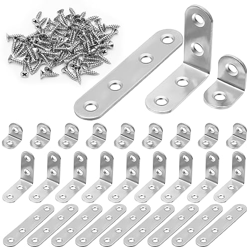 POXIAOER Staffa dritta a L, staffa angolare con viti, staffe in acciaio inossidabile, 30 staffe in metallo per mobili in legno, scaffali, finestre e armadi (16 x 20 mm, 16 x 40 mm, 16 x 76 mm)