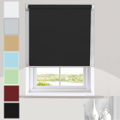 Verdunklungsrollo ohne Bohren 40 x 180 cm Einfache Installation, Klemmfix, Sonnenschutz Fensterrollo Seitenzugrollo mit Klämmträger, für Fenster und Tür, Schwarz