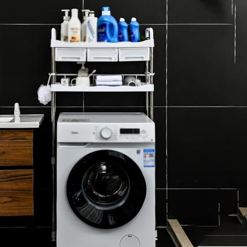 GAMAK Mobiletto Bagno Salvaspazio Lavatrice Slim, Mobile Porta Lavatrice e Asciugatrice a Colonna con Cassetto, Salvaspazio in Acciaio Inox Facile da Montare (Size : L)