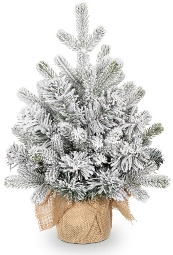 Briful 18 Christmas Tree Small Fake Snowy Fir Tree for Tabletop Farmhouse Decor, Small Christmas Tree for Mantel Windowsill Christmas Decorations Indoor