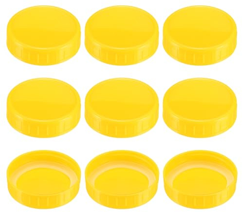 sourcing map 70mm Regular Mouth Plastic Mason Jar Lids, 9pcs Plastic Storage Caps with Sealing Rings for Ball Canning Jars, Yellow