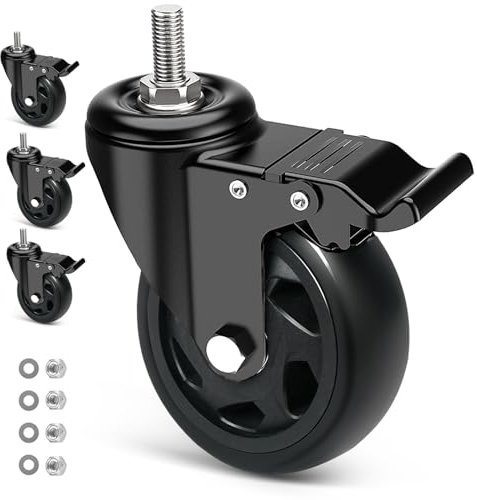 RRIUTO Ruote per Carrello con Perno Filettato M12x1,75x30mm, 125MM Rotelle per Mobili con Freno, Ruote Girevoli Rotazione a 360° e Antigraffio, 4 Rotelle per Carichi Pesanti Capacità 650KG