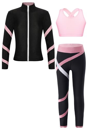 Miutii Kinder Mädchen Trainingsanzug Sport Set Sweatjacke + Sport BH Tops + Leggings Hose Yoga Gym Eislaufen Jogginganzug Sportanzug