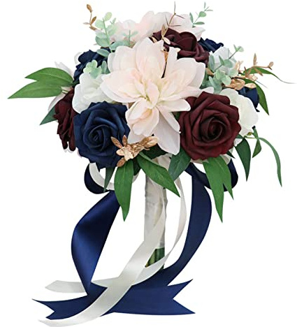 Fabeas Künstliche Blumen und weißer künstlicher Hochzeits-Brautstrauß – Rosen-Hochzeitsstrauß für Hochzeitszeremonie