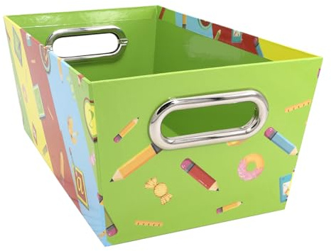 Idena 20170 - Caja de Almacenamiento de cartón Resistente, Cesta de Almacenamiento con Asas de Metal, Aprox. 27,9 x 17,8 x 12,7 cm