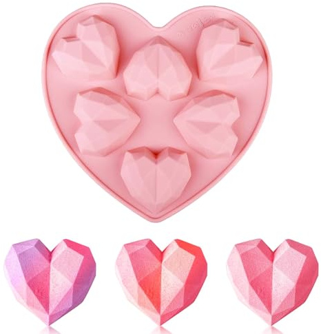 Fogcosy Heart Silicone Cake Mold, 6 Cavity Heart Shaped Chocolate Moulds for Baking, Non Stick Baking Tray Muffin Cupcake Tin for Chocolate Candy Pudding Cupcake Cake Mousse