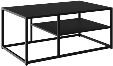 skølm Skadi Couchtisch aus Metall – Wohnzimmertisch mit 2 Ablagen – Beistelltisch in Schwarz – Sofatisch höhenverstellbar – Mitteltisch 45x100x60 cm (HxBxT) – eckiger Kaffeetisch mit Stauraum