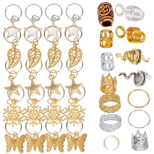 OATIPHO 146 Piezas Accesorios de Joyería para Cabello Metal para Trenzas y Dreadlocks Adornos Decorativos para Peinados Diy
