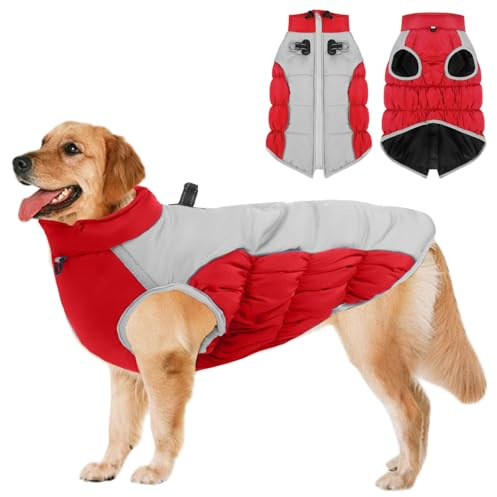 Cappotto Cane Taglia Grande, Cappotto per Cani Grande Riflettenti con Anello a D, Vestito cane taglia media per la stagione fredda cani di taglia media e Grand e Outdoor Sport,Rosso 2XL