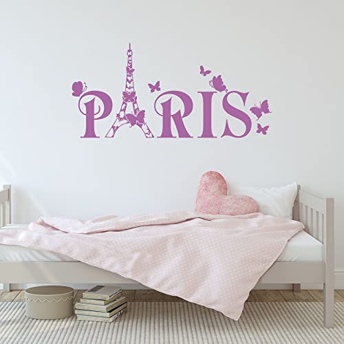 GRAZDesign Wandtattoo Paris Eiffelturm Schmetterling, Wohnzimmer, Jugendzimmer Mädchen Aufkleber,Kinderzimmer Wandaufkleber selbstklebend, Klebefolie Welt, 120x57cm, 091 gold - 120x57cm / 070 schwarz
